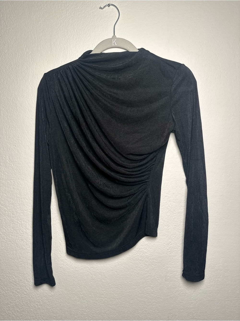 SHEIN Black Asymmetrical Draped Long-Sleeve Top
